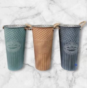 LH-00(3-4-5) Porta Macetero / Florero Alto Metal Texto en Relieve