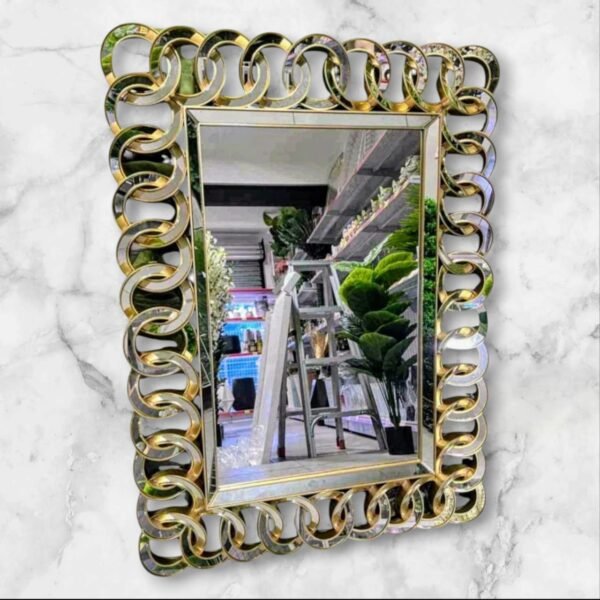 75103 Espejo Rectangular Dorado Modelo Cirulos Laterales