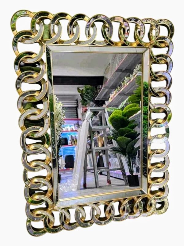 75103 Espejo Rectangular Dorado Modelo Cirulos Laterales